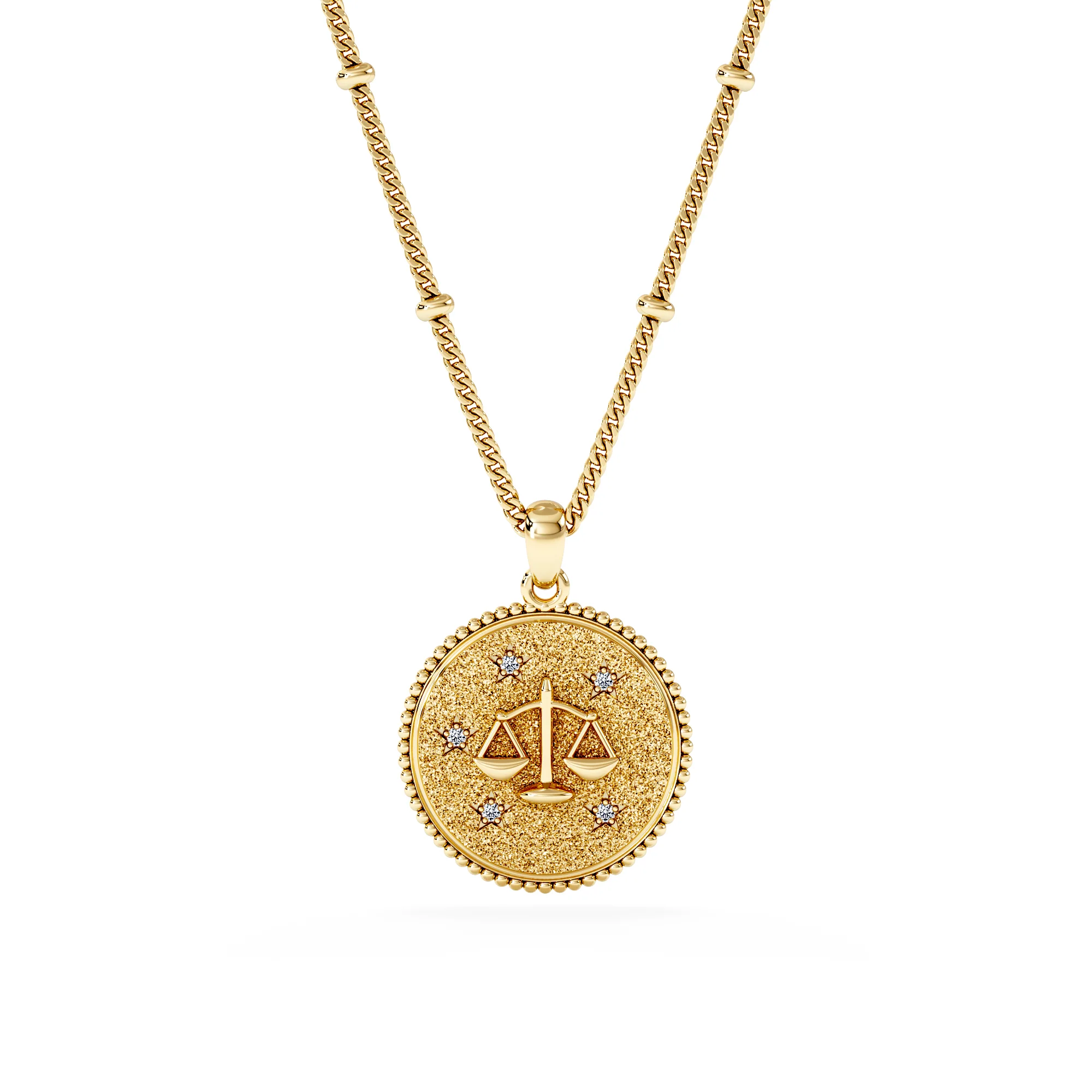 Zodiac Libra Necklace Medallion Lab Grown 0.02ct in 18K Gold Vermeil - Image 3