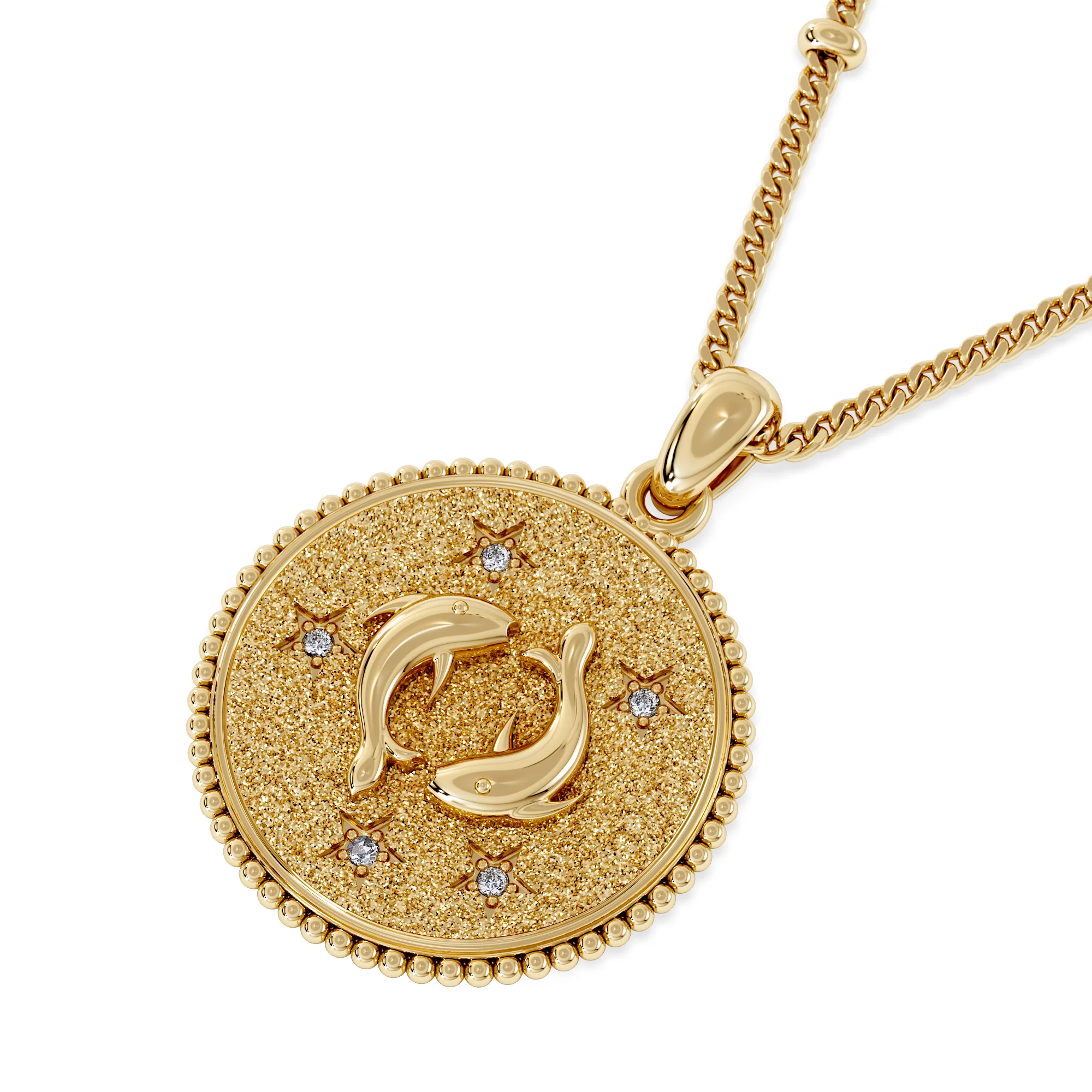 Zodiac Pisces Necklace Medallion Lab Grown 0.02ct in 18K Gold Vermeil - Image 5